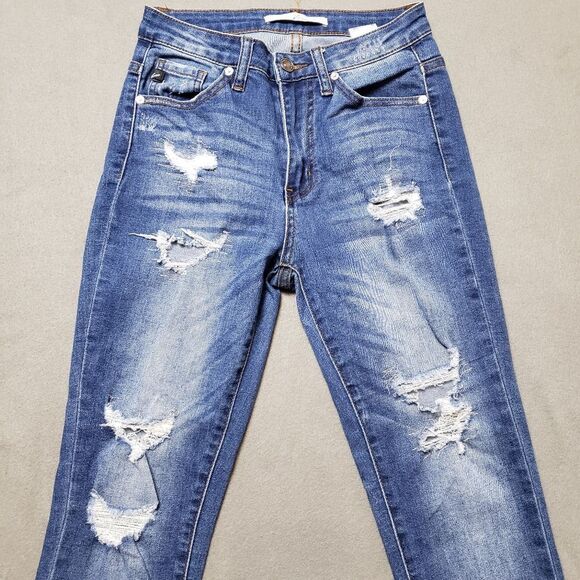 KANCAN Alexis Med Dark Wash High Rise Distressed Destroyed Skinny Jeans 25 / 3 - Picture 3 of 13